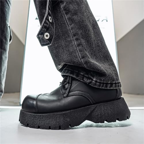 Mens Leather Lace Up Platform Dress Oxford Shoes Casual Mid-Top Chunky Heels Loafers for Formal Business Wedding Walking Black4