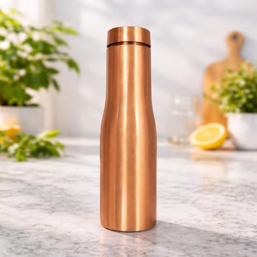 Image of JAIPUR ACE Hammered Pure Copper Water Bottle with Glass Set | 100% Copper Bottle Set | Leak Proof, Ayurvedic Health Benefits, Premium Design Gift Set for Home, Office, Gifting (Plain Copper bottle)