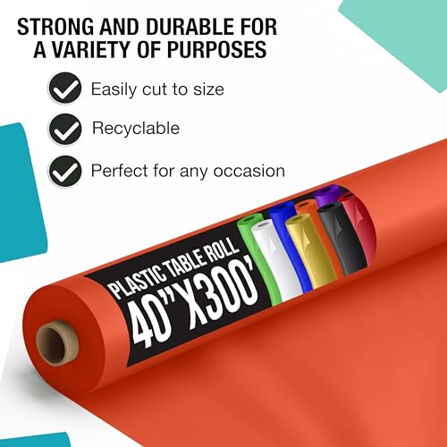 Exquisite Party Solids Orange Plastic Table Cover Roll 40" X 300' Table Cloth Plastic Cover Roll - Premium Quality Thick 0.5 MIL Banquet Rolls - Disposable Tablecloth Rolls by Party Solids - Image 2