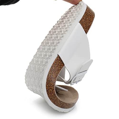 Image of WTW Cork Footbed Womens Sandals Genuine Leather Insole Slides Sandals for Women Adjustable Buckle Summer Sandals Outdoor Walking