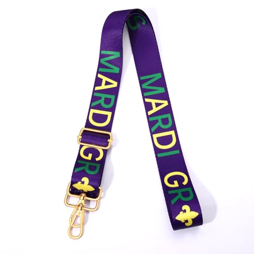 Image of Mardi Gras Purse Strap Replacement Mask Fleur De Lis Purse Strap Purple Crossbody Bag Strap Parade Party Favors