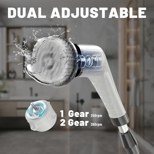 Image of Electric Spin Scrubber- Ditch the Scrubbing! Long Handle Shower Scrubber with 9 Replaceable Heads - 2 Speed Cordless Brush Ensures Long Battery Life, Modern Design! (White)