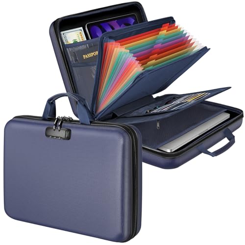 Fireproof Document Organizer with Lock, File Organizer Safe Box Fireproof Waterproof, Hard Shell Fire Proof Document Bag with 13 Pocket Accordion File Folders, Home Storage Office Organization