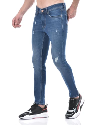 Image of Numero Uno Men'S Dark Blue Super Skinny Fit Distressed Sustainable Jeans