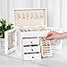 Poyilooo Jewelry Box Organizer, Solid Wood Jewelry Boxes for Women for Storage & Display Necklace Ring Earring Bracelet, Rustic Style Jewelry Organizer Box for Women Gifts (Weathered White)