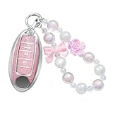 Pangpai Pink Key Fob Cover for Nissan Altima Rogue Sentra Pathfinder Frontier Maxima Titan Murano Kicks Juke Versa Armada GTR 5 Buttons Smart Key TPU Keys Case Shell Protector with Keychain Lanyard