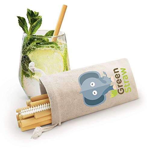 12 Reusable Bamboo Straws - 5 to 9 Inches - Biodegradable And Dishwasher-Safe Including Brush - Handcrafted in Thailand
