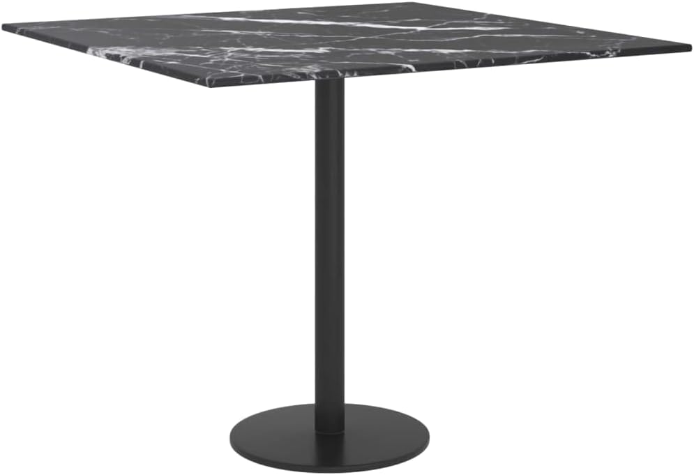 Square Tempered Glass Table Top, 19.7 x 19.7 Inch Marble Design Replacement Surface, Modern Black Decorative Glass for Coffee or Dining Tables, Sturdy Furniture Accessory