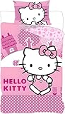 BrandMac Hello Kitty Parure de lit Enfant | Housse de Couette 140x200 cm + taie d’Oreiller 50x70 cm | 100% Coton | Doux et Respirant | Design Officiel Hello Kitty Sanrio (Hello Kitty   Rose)