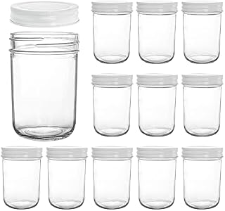 Yesland 12 Pack 8 Oz Glass Regular Mouth Mason Jars with Metal Airtight Lids - BPA Free Overnight Oats Jars with Lid and Wide Mouth Mason Jars for Jelly, Jam, Dry Food, Spices, Herbs, Salads, Yogurt