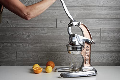 Artisan Cast Aluminum Professional Grade Manual Hand Press Juicer for Orange, Grapefruit, and Large Citrus Fruits Morning Drinks, Cocktails, or Cooking by Verve CULTURE - Rose Gold - Large 14x9x17