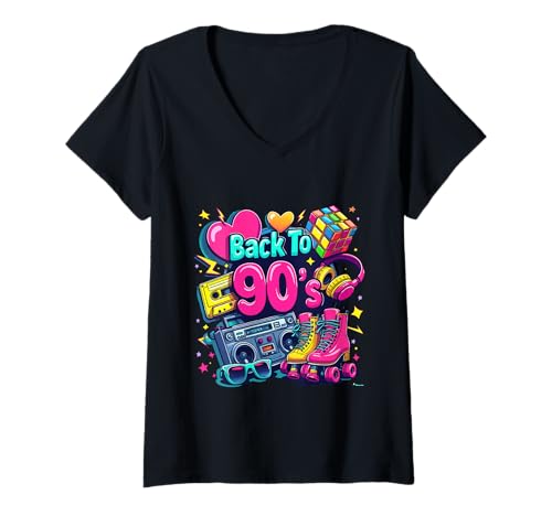 Mujer Back To The 90's Funny Retro I Love 1990s Ochenta Vintage Camiseta Cuello V