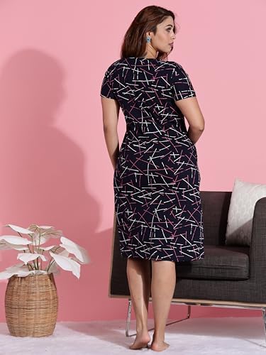 Image of 9shines Label Hosiery Cotton Knee Length Short Night Dress | Short Nighty for Women with Pocket | Graphic Print Nightwear | Night Gown for Women (M-7XL)
