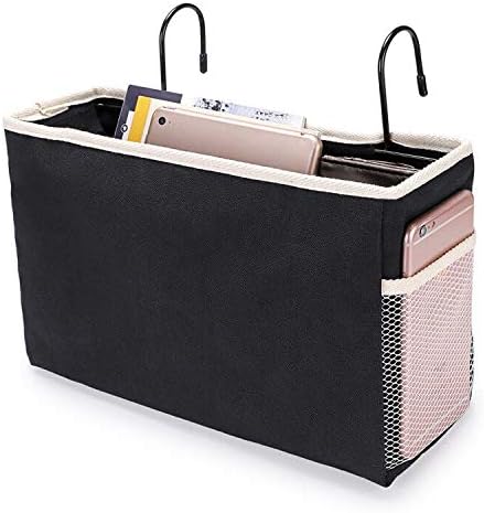 BTSKY Bedside Caddy, Hanging Organizer Bag Holder Bunk Bed Organizer Remote Book Holder for Dorm Room, Hospital Bed Rails, Baby Bed Black