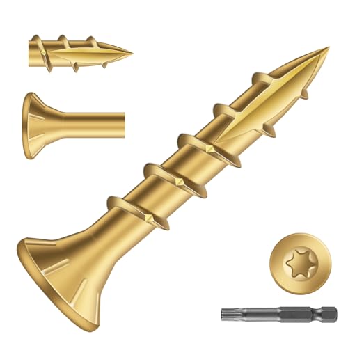 Image of #8 x 1 Inch Deck Screws (215Pcs) 1lb. Exterior Wood Screws. Carbon Steel, Tan, Flat Head, Rust Resistant epoxy Coated, with T25 Star Bit