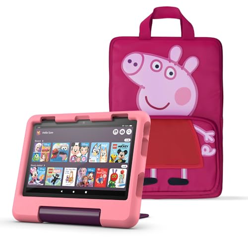 Amazon Fire HD 8 Kids tablet (Peppa Pig, limited edition), ages 3–7 | 8 HD screen, parental controls, 13-hr battery, 32 GB, Pink+ Peppa Pig Carrying Case for Amazon Kids Tablets