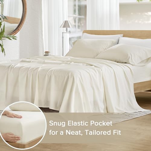 Comfort Spaces 100% Cotton Sheets Queen, Breathable, Ultra Soft Cotton Sheets, Naturally Cool Cotton Bed Sheets with 14" Elastic Pocket Fits up to 16" Mattress, All Season Sheet Set, Ivory 4 Piece