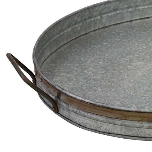 Stonebriar Oval Galvanized Serving Tray With Rust Trim And Metal Handles, Large, Gray #TOP2