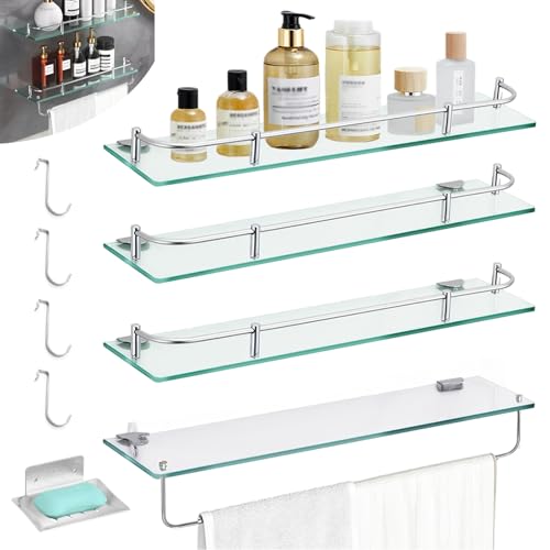 Lista de Dib los 5 mejores. 45 Repisas para Baño de 5 Piezas,Esquinero de Baño,Estante de Baño de Cristal de Acero Inoxidable,Organizadore para Regadera,Soporta hasta 10 KG,con 1 Jabonera y 4 Ganchos,Adecuado...