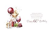 Cherry Orchard Luxury 60th Birthday Card for him, Mens 60th Milestone Birthday card From, Fine Wine & Balloons, Finished with a Gold foil Border - Image 2