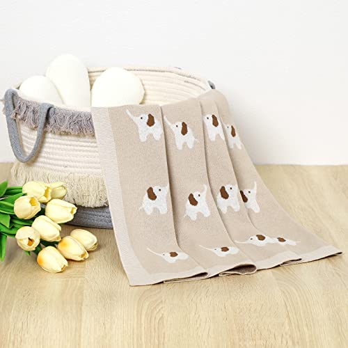 LAWKUL Baby Blankets for Newborn 100% Cotton Knitted Elephant Soft Blanket Airy for Boy Girl Beige Pram/Mose Basket(90x70cm) - Image 4