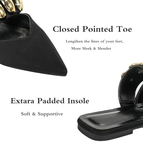 Women's Metal Instep strap Flat Clogs Mules Punk Closed Pointed Toe Suede Fashion Slippers Sparkly Comfortable Backless Slip on Slides2