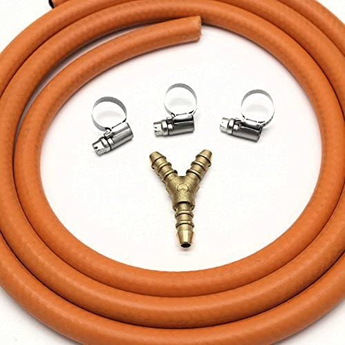 Other 3 WAY Y CONNECTOR SPLITTER KIT WITH 2mt 8mm I/D GAS HOSE & 3 CLIPS, Brass, 8 millimeters