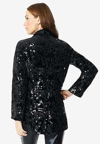 Roaman's Women's Plus Size Statement Sequin Blazer2