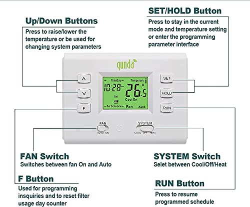 5+2 Day Programmable Thermostat Lcd Display Heat & Cooling Temperature Control - Easy To Install For Central Air Conditioner-1 Heat/1 Cool #TOP3