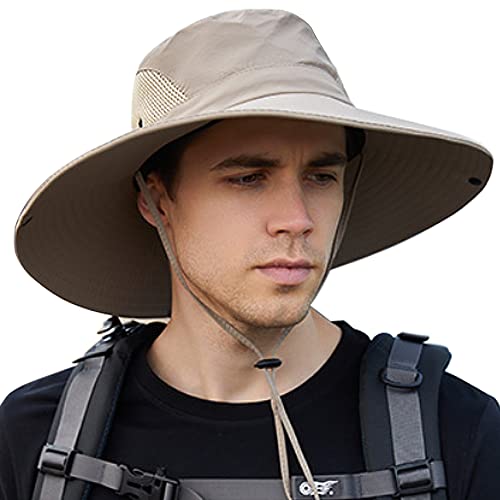 WANYI Sonnenhut Herren UV Schutz Outdoor Wanderhut Fischerhut Trekking Faltbar SafariHut Boonie Hat Dschungelhut Gartenhut Anglerhut Damen mit Kinnband 56-60CM (927 Beige) Cover