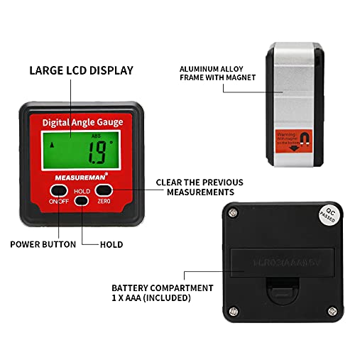 Measureman Digital Level Protractor Inclinometer Magnetic Level Angle Meter With Hold Function Angle Finder Level Box Angle Measuring Tool #TOP3