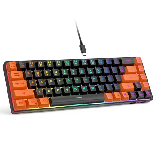 Image of GEODMAER 65% Gaming Keyboard, LED Backlit Mini Wired Keyboard, Ultra-Compact Anti-Ghosting No-Conflict 68 Keys Membrane Gaming Wired Keyboard for PC Laptop Windows Gamer(Black-Orange)