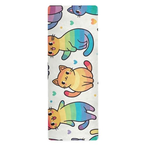 FLildon Cute Rainbow Cat Yoga Mat Thick Non Slip Yoga