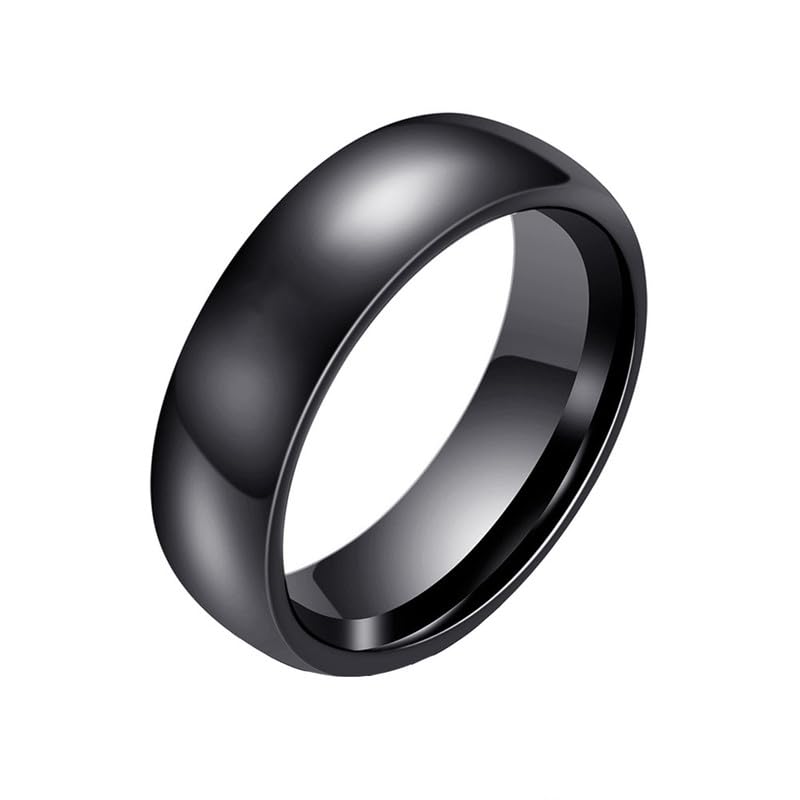Ouruiba 6MM Bague en Céramique Noire Poli Bague de Couple Aiiliance Mariage Bijoux Homme Femme Taille 57