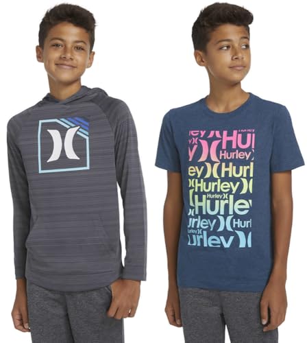 Hurley Boys' 2 Pack Hoodie and Tee Set (Gray/Blue, Small, 7/8)