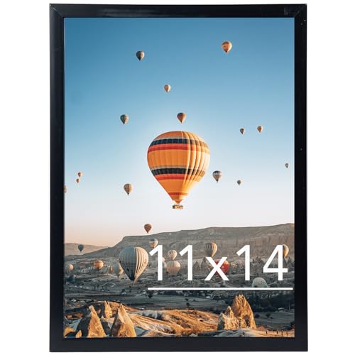 Image of JCJMY 11x14 Picture Frame Black for Wall Hanging, Wall Mounting Horizontally or Vertically, 11 x 14 Wall Gallery Poster Photo Frame with Shatter Resistant Plexiglass, Black