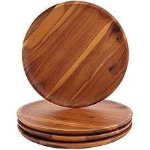 AIDEA Acacia Wood Dinner Plates, 8 Inch Round Wood Plates Set of 4, Easy Cleaning & Lightweight for Dishes Snack, Dessert, Unbreakable Classic Charger Plates - for Christmas Gift