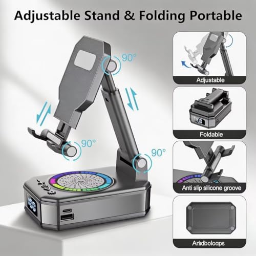 Bluetooth Speaker with Foldable Phone Tablet Stand, Dimmable LED Lights, USB Charging Port, Anti-Slip Base, Bluetooth 5.4, 20H Playtime by buwy - Used condition - US$25.52