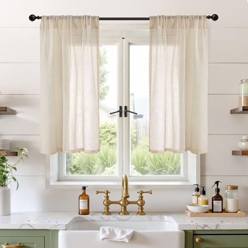 Image of BGment Linen Natural Curtains 40 Inch Length for Short Window - Rod Pocket Small Drapes Light Filtering for Cafe Bedroom Semi Sheer Lightweight Burlap Rustic, 2 Panels Set, 30 X 40 Inch