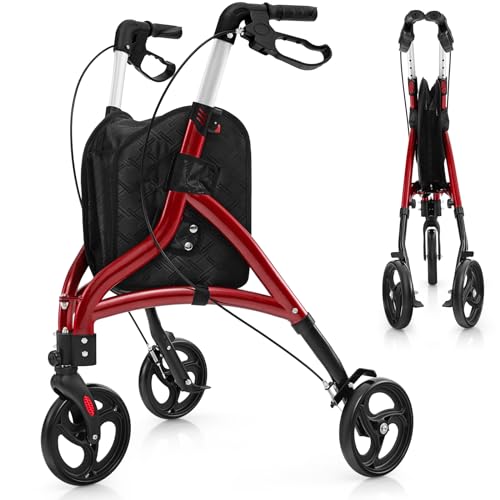 Déambulateur 3 roues pliable en aluminium rouge portable avec panier RELAX4LIFE