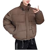 AEGJEGVD Pufferjacke Damen Kurze Für Herbst Winter Daunenjacke Einfarbige Mit Langen Ärmeln...
