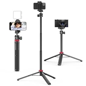 ULANZI MT-44 Extendable Phone Tripod, 59″ Selfie Stick Phone Vlog Tripod Stand with 2 in 1 Phone Clip, 360° Ball Head Camera Tripod for iPhone Sony Canon Action Camera, Lightweight for Travel