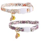 2 Pcs Cat Collar with Bell, Safety Adjustable Cat Collars, Cotton Breakaway...