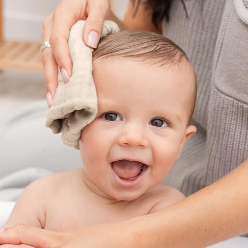 Image of Comfy Cubs Muslin Baby Washcloths 6 Pack - Soft 6-Layer Cotton Wash Cloths for Sensitive Skin - 10 inchx10 inch Large, Gentle, Absorbent Infant Essentials for Newborn and Toddlers - Sand