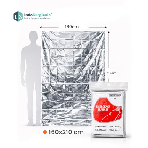 Image of IS IndoSurgicals Emergency Thermal Blanket | Premium Mylar Foil Space Blanket for Survival, Travel & Extreme Cold Protection | 160 x 210 cm | Pack of 25