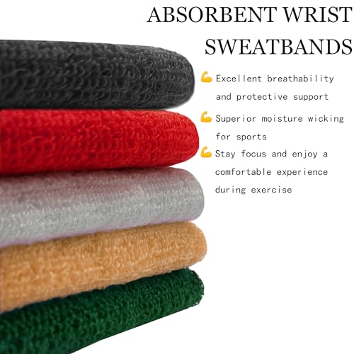 4.3 Inch Sports Wrist Sweatbands for Men Women, Absorbent Wrist Sweat Bands Tennis Wristbands Athletic Cotton Terry Cloth Sweatband for Basketball,Pickleball,Running,Gym,Working Out (6 Pack) -Mixed - Image 6