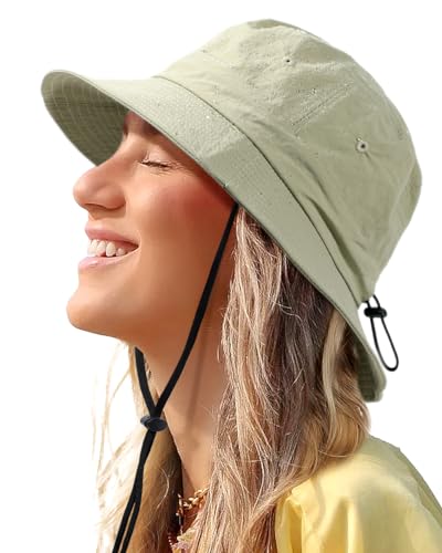 Waterproof Bucket Hat for Women Men Rain Hat UPF 50+ Wide Brim Boonie Sun Hat Foldable Summer Floppy Beach Fishing Safari Hats Light Green