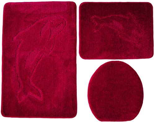 Ilkadim Delphin Badgarnitur 3 TLG. Set 55x85 cm einfarbig, WC Vorleger ohne...