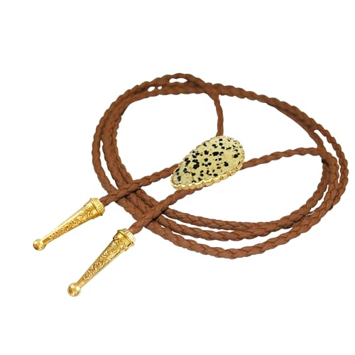 Image of Daisy Del Sol Gemstone Bolo Tie Braided Vegan Faux Leather Natural Stone Gold Handmade Necklace Adjustable Boho Western Jewelry