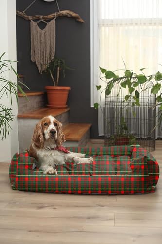 Image of SITSNOOZE Medium Dog Bed (5 to 10kg) for Beagle, Pug, French Bulldog - Extra Soft Washable Lounger Cushion, Orthopedic Mattress, Waterproof Anti-Slip Base Luxury Cotton Pet Bed (Print 7, M)
